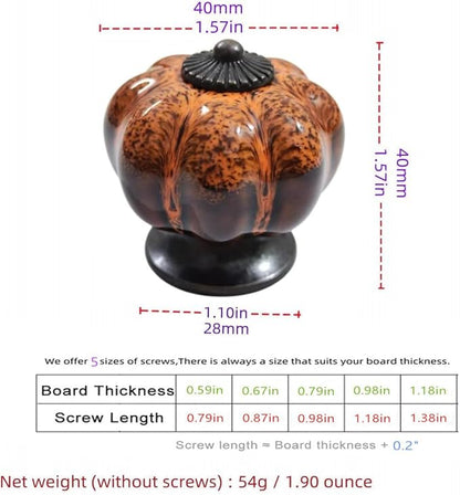 10 Pack Vintage Ceramic Pumpkin Cabinet Knobs, Kitchen Cabinet Drawers Dresser Cupboard Pull Handles Door Pulls with 5 Kinds of Screws (Leopard Print -Orange)