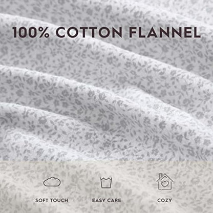 Laura Ashley - Flannel Sheets Twin Size, Anti-Pilling & Wrinkle Resistant Cotton, Touchably Soft for All-Season Comfort - Bed Sheets with Matching Pillowcase & Fitted Sheet (Chelsie Vine Grey)