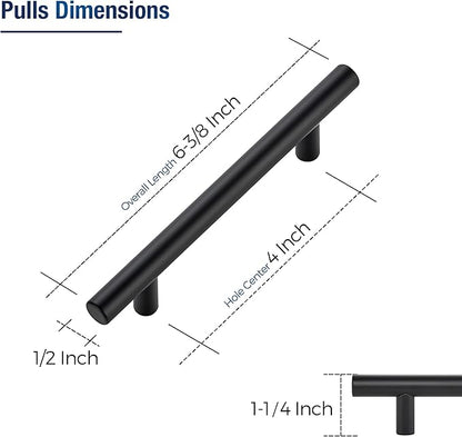 JOY DECOR 10 Pack Cabinet Handles, Black Cabinet Pulls, 4 in Hole Center Kitchen Hardware, Stainless Steel T Bar Handles for Dresser Drawers