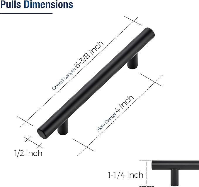 JOY DECOR 45 Pack Cabinet Handles, Black Cabinet Pulls, 4 in Hole Center Kitchen Hardware, Stainless Steel T Bar Handles for Dresser Drawers