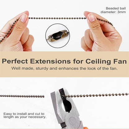 4 Pack Bronzed Ceiling Fan Pull Chain Extension, 12 Inches Classic Drop Shaped Pendant Pull Chains for Ceiling Fans and Lights, Decorative Fan Pulls Extenders with Connector (2 light and 2 fan)