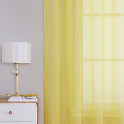 KEQIAOSUOCAI Vibrant Yellow 84 inch Length Sheer Voile Window Treatment Grommet Top Curtain Panels for Bedroom and Living Room (54 x 84 inches Long, Set of 2)