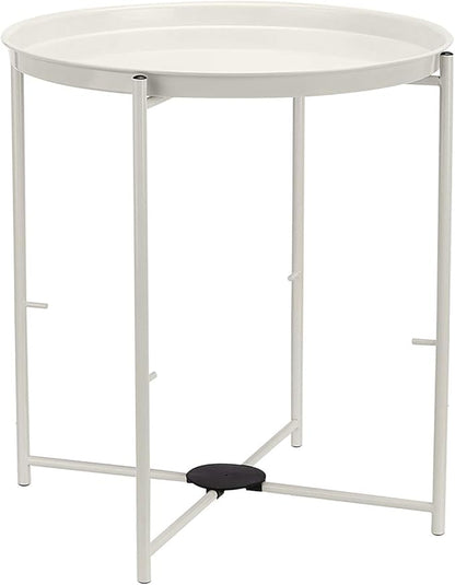 Amazon Basics Round Storage End Table, Side Table with Cloth Basket, White/Heather Gray, 17.7"L x 17.7"W x 18.9"H