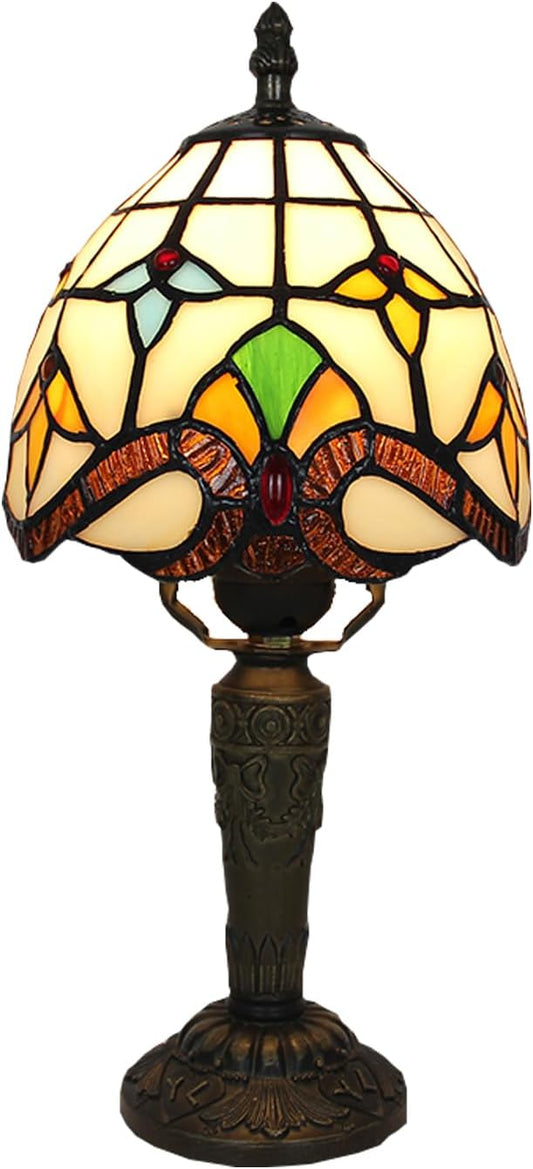 Tiffany Small Lamp Baroque Stained Glass Table Lamp 3 Way Color-Temparetures Bedside Nightstand Table Lamps for Bedroom Living Room Home Office Desk Light W/LED Bulb 6X6X12.5Inch