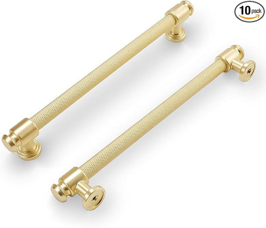 10 Pack 7-1/2 inch(192mm) Brushed Brass Kitchen Cabinet Handles Knurled Cabinet Pulls Gold Drawer Pulls Kitchen Cabinet Hardware