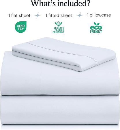 LuxClub 3 PC Sheet Set Bed Sheets Deep Pockets 16" Eco Friendly Wrinkle Free Cooling Machine Washable Hotel Bedding Silky Soft - Baby Blue Twin