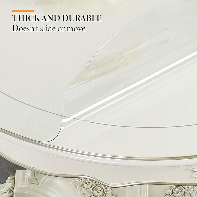 Deep Dream 1.5mm Thick 60 Inches Clear Round Table Protector, Round Table Cover, Tablecloth Protector, Table Protector for Dining Room Table & Office