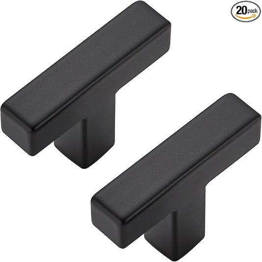 20 Pack Matte Black Cabinet Knobs - Kitchen Cabinet Knobs Black Cabinet Pulls for Kitchen Cabinet Drawer Stainless Steel Dresser Knobs for Cabinet Hardware 2in Length Single Hole Square