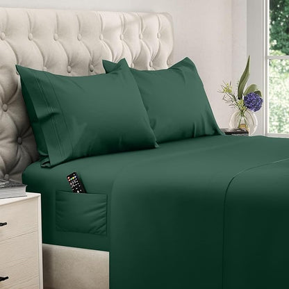 DREAMCARE King Size Sheets Set – 4 pcs Cooling Sheets – up to 21” Deep Pocket King Sheet Set – Hotel Luxury Sheets & Pillowcases – Superior Softness 100% Microfiber with Side Pocket - Emerald Green