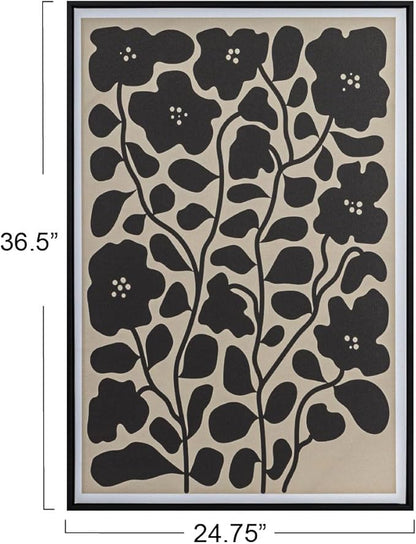 Bloomingville Wood Framed Textured Paper Wall Décor with Flowers