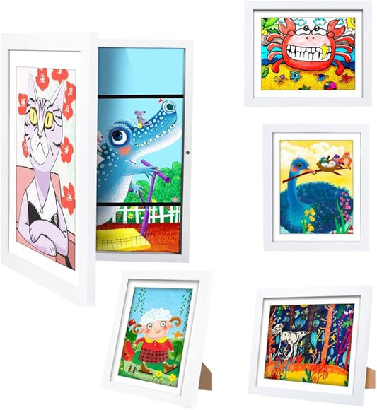 2-Pack Kids Artwork Frames - Changeable, Front Opening Holds 150, Children Art Projects, 10x12.5 Picture Frame for Display, With Storage (White)