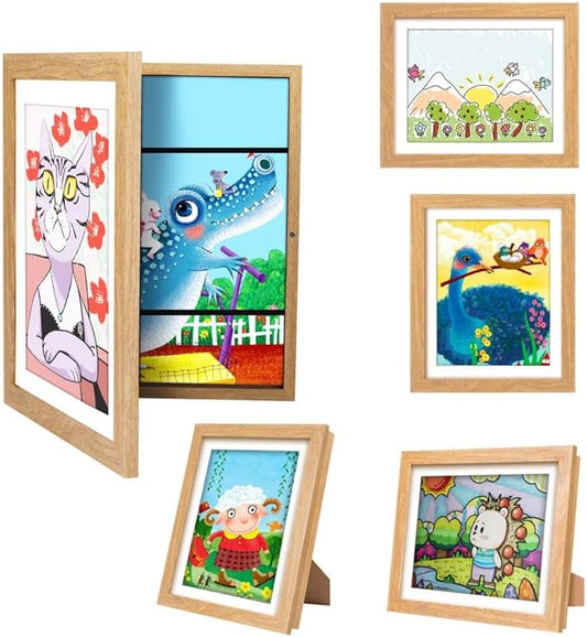 [2-Pack]Kids Art Frames,10x12.5 Front Opening Kids Artwork Frames Changeable, Display 8.5x11 or 9x12 With Mat,Holds 50 Pcs,for 3D Picture,A4 Artwork,Crafts,Childrens Drawing,Art Projects Storage-Wood