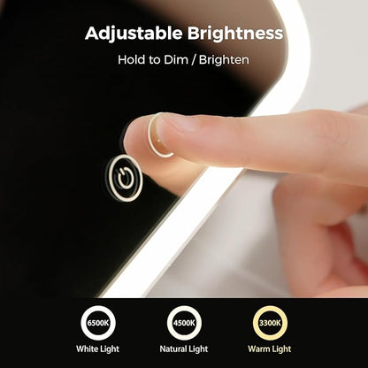 Lighted Makeup Mirror, Metal Table Mirror with Stand, 2000 mAh Rechargeable Vanity Mirror with 3 Colors and Brightness Adjustable, 12 Inch Light up Mirror
