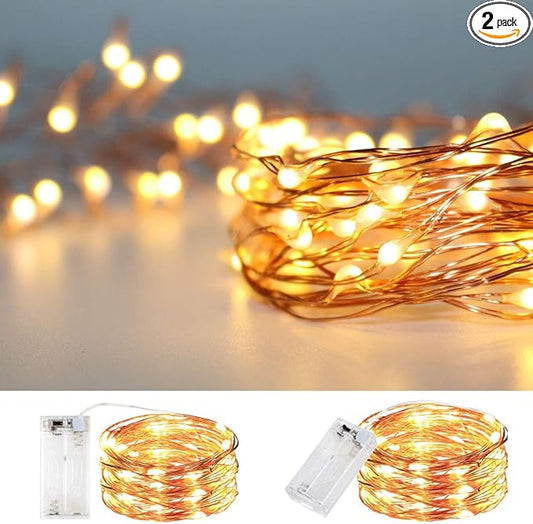 String Lights, Waterproof LED String Lights,2 Pack 20ft 60 LED Festival Decorations Crafting Battery Powered Copper Wire Starry Fairy Lights (Warm White)