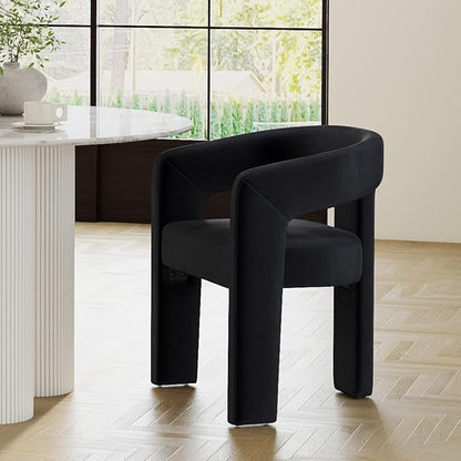 Modern Barrel Dining Chair, Velvet Upholstered Accent Side Chair with Arms Comfy Makeup Vanity Chair, Dining Living Room Kitchen Chair, Black
