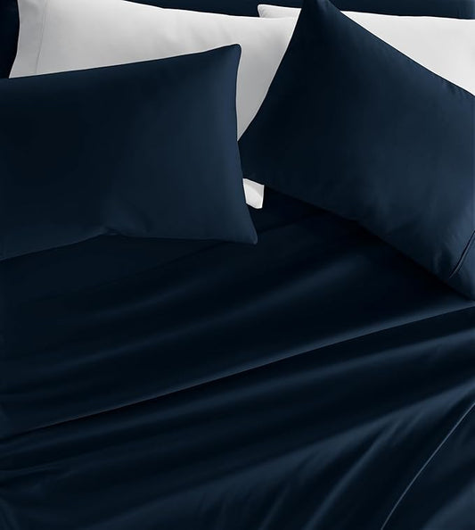 Linen Market Brushed Microfiber King Sheet Set 4 Piece – Oeko-TEX Certified Ultra Soft & Wrinkle-Free - 16" Deep Pocket Sheets - Easy Care King Size - Navy