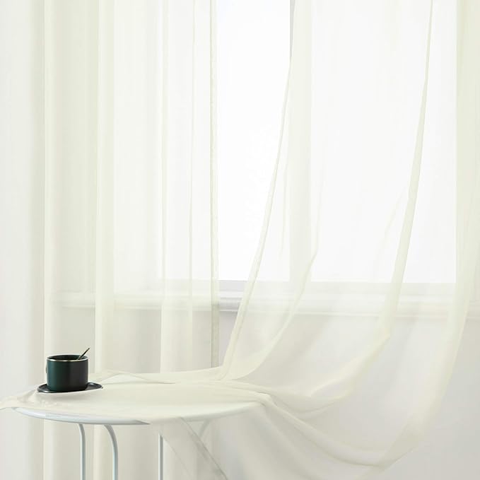 DUALIFE Cream Beige Sheer Curtains 120 Inches Extra Length for Living Room Decor 2 Panels Set Light Filtering Semi Sheer Farmhouse Style Curtains 52X120 Inch Long 10 FT Ivory