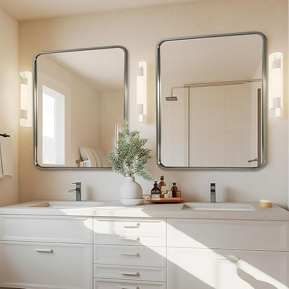 ANDY STAR 40x36 Inch Brushed Nickel Bathroom Mirror, Rounded Rectangle Bathroom Vanity Mirrors for Wall, Anti-Rust SUS304, Seamless Tube Metal Frame, 1’’ Deep Wall Mounted Vertically/Horizontal