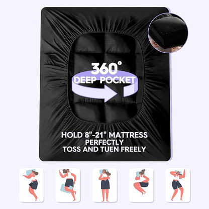 ABENE Mattress Topper for Back Pain Relief, Extra Thick Mattress Pad Pillowtop, Soft Mattress Protector Cover with 8"-21" Deep Pocket, Overfilled Down Alternative Filling (Black, Short Queen)