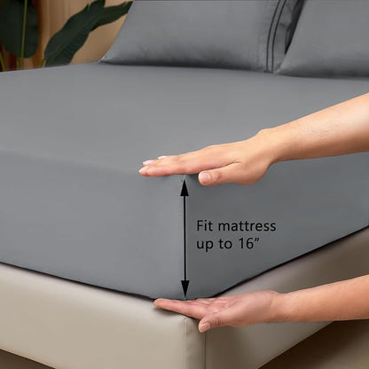 Mejoroom California King Size Sheet Set - Soft Microfiber Bed Sheets,Deep Pocket Fitted Sheet, Breathable, Wrinkle & Fade Resistant - 4 Piece (California King, Gray)