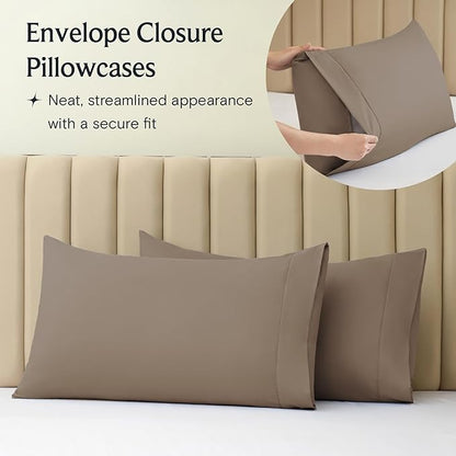 LuxClub 4 PC Full Sheet Set, Breathable Luxury Bed Sheets, Deep Pockets Wrinkle Free Cooling Bed Sheets Machine Washable Hotel Bedding Silky Soft - Dark Khaki Full