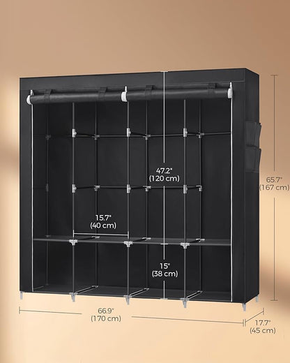 SONGMICS Portable Closet, Wardrobe Closet Organizer with Cover, 4 Hanging Rods and Shelves, 4 Side Pockets, 17.7 x 66.9 x 65.7 Inches, Large Capacity for Bedroom, Living Room, Ink Black URYG094B02