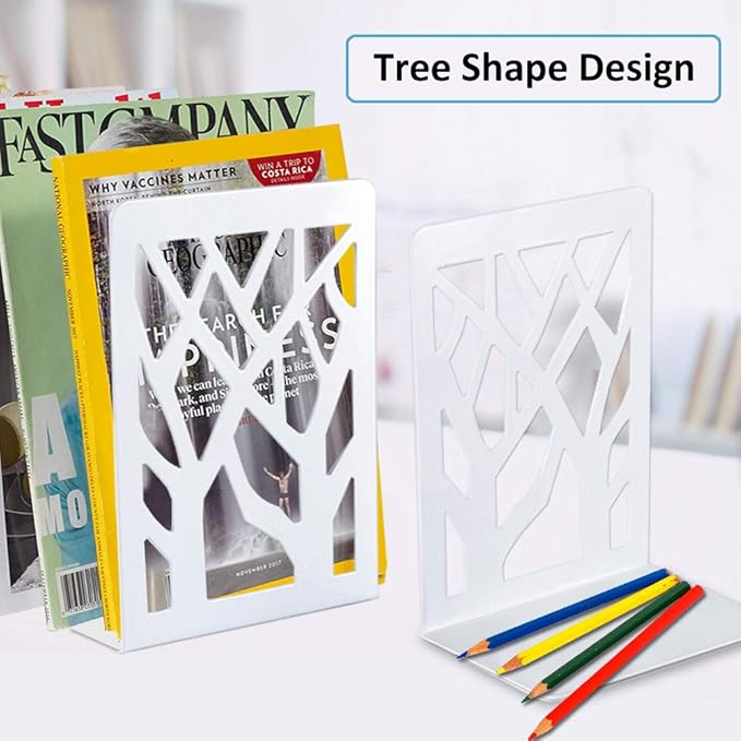 Book Ends, Bookends, Bookends for Shelves, Bookend, Book Ends for Heavy Books, White Metal Book Shelf Holder Home Decorative, Book Stoppers for Shelves, Bookend Supports 2 Pair