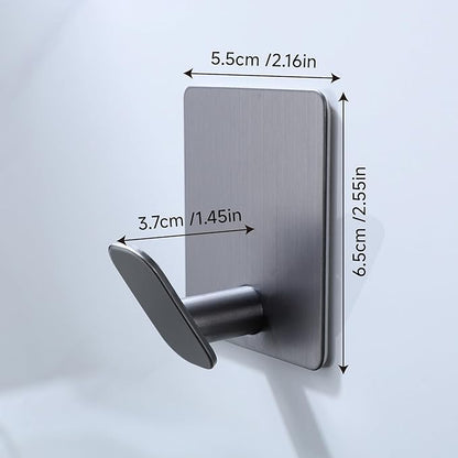 DELITON Towel Hooks for Bathrooms - 4 Pack Adhesive Wall Hooks Heavy Duty No Damage, Coat Robe Sticky Hooks for Hanging Waterproof SUS304 Stainless Steel, Grey
