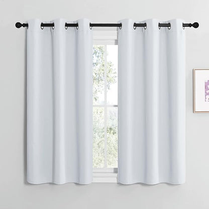 NICETOWN Blackout Curtain Panels for Bedroom, Greyish White, 2 Panels, W34 x L36-inch, Thermal Insulated Grommet Top Blackout Draperies and Drapes for Basement