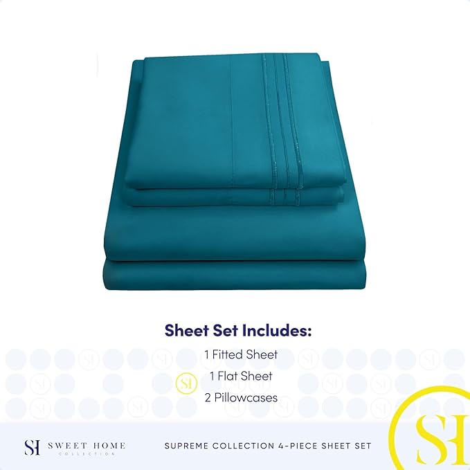 King Size Sheets - Breathable Luxury Bed Sheets with Full Elastic & Secure Corner Straps Built In - 1800 Supreme Collection Extra Soft Deep Pocket Bedding Set, Sheet Set, King, Teal