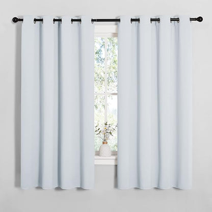 NICETOWN Blackout Curtain Panels for Bedroom, Greyish White, 2 Panels, W55 x L57-inch, Grey, Thermal Insulated Grommet Top Blackout Draperies and Drapes for Basement