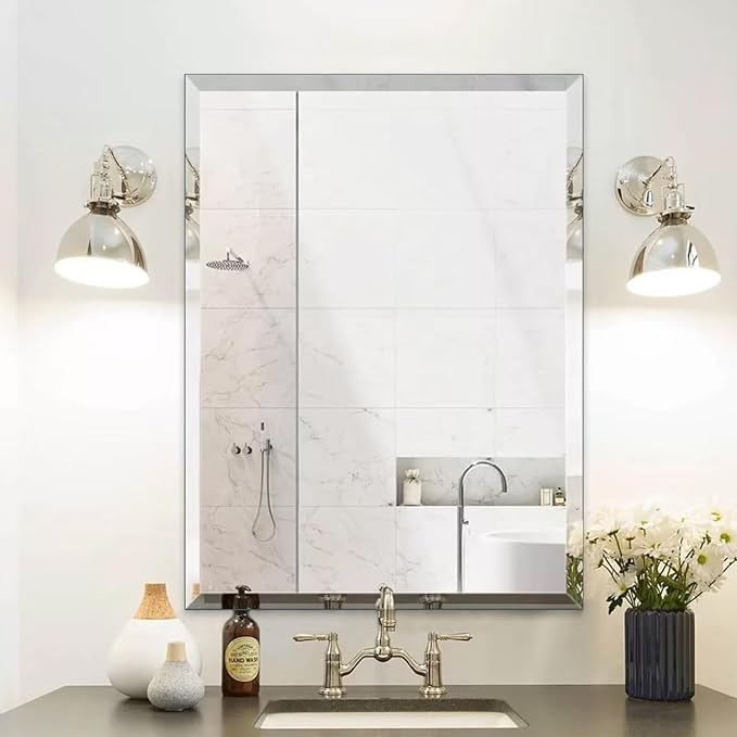 Frameless Mirror for Bathroom Vanity,12x20in Wall Mounted Mirrors for Over Sink Decorative Rectangular Frameless Mirror,With Polished Edge,Hangs Horizontally Or Vertically,Entryways,Room,Shatterproof