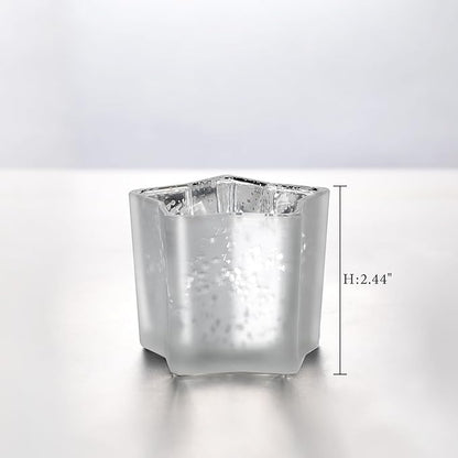 Letine 8pc Frosted White Star Tea Light Candle Holders - Mercury Glass Votive Holders for Wedding, Diwali, Fall & Holiday Decor - Elegant Starlight Vessels (2.44" Height, 1.45" Base)