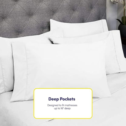Full Size Bed Sheets - 6 Piece 1500 Supreme Collection Fine Brushed Microfiber Deep Pocket Full Sheet Set Bedding - 2 Extra Pillow Cases, Great Value, Full, White