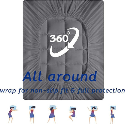 MATBEBY Extra Thick Twin Mattress Topper, 39"x75", Dark Grey, Breathable, Quilted Fitted, Deep Pocket, Machine Washable