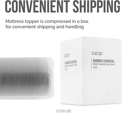 LUCID 4 Inch Bamboo Infused Memory Foam Mattress Topper - Full Size – Cooling Ventilation – Pressure Relieving Bed Topper - Mattress Pad – CertiPur Certified