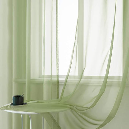 DUALIFE Sage Green Sheer Curtains 63 Inch Length for Kitchen 2 Panels Set with Grommet Window Treatments for Living Room Bathroom Dining Room St Patric Day Decor 52X63 Inches Long(Light Green)
