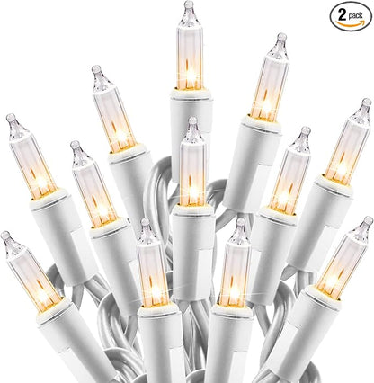 Minetom Clear Christmas String Lights 100 Count 26.5 Feet Incandescent Bulb Mini Lights for Indoor Xmas Tree Garland Birthday Wedding Party Festival Decoration, 2 Pack White Wire