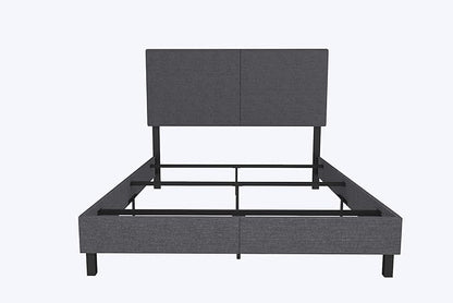 DHP Janford Upholstered Bed, Chic Grey Linen Platform Queen Bed with Modern Headboard, Sturdy Wood and Metal Frame