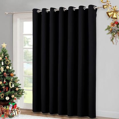 NICETOWN Large Room Separating Divider, Room Divider Curtain Screen Partition, Function Thermal Blackout Noise Reducing Curtain, Sliding Door Insulated Curtain, Black, 12.5ft Wide x 9ft Long