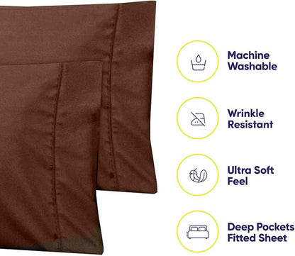 Dobby Stripe Queen Sheets - 6 Piece 1500 Supreme Collection Fine Brushed Microfiber Deep Pocket Queen Sheet Set Bedding - 2 Extra Pillow Cases, Great Value, Queen, Dobby Coffee