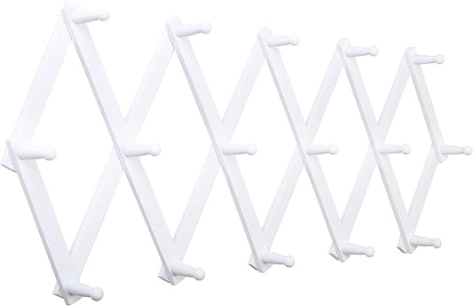 SKOLOO Accordion Wall Hanger with 16 Hooks, Modern Expandable Coat Rack Hat Rack for Wall, Solid Wooden, White