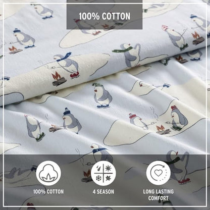 Eddie Bauer - Twin Sheets, Cotton Flannel Bedding Set, Brushed For Extra Softness, Cozy Home Decor (Skating Penguin, Twin)