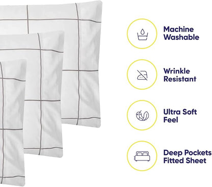 Queen Sheets Window Pane White - 6 Piece 1500 Supreme Collection Fine Brushed Microfiber Deep Pocket Queen Sheet Set Bedding - 2 Extra Pillow Cases, Great Value, Queen, Window Pane White