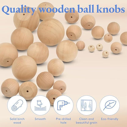 Wood Knobs, 3/4 Inch Round Natural Wood Drawer Pulls, Pack of 50 Unfinished Wooden Drawer Knobs, Ball Shaped Wooden Cabinet Knob, Nursery Dresser Knob, Wood Door Knob and Crafts