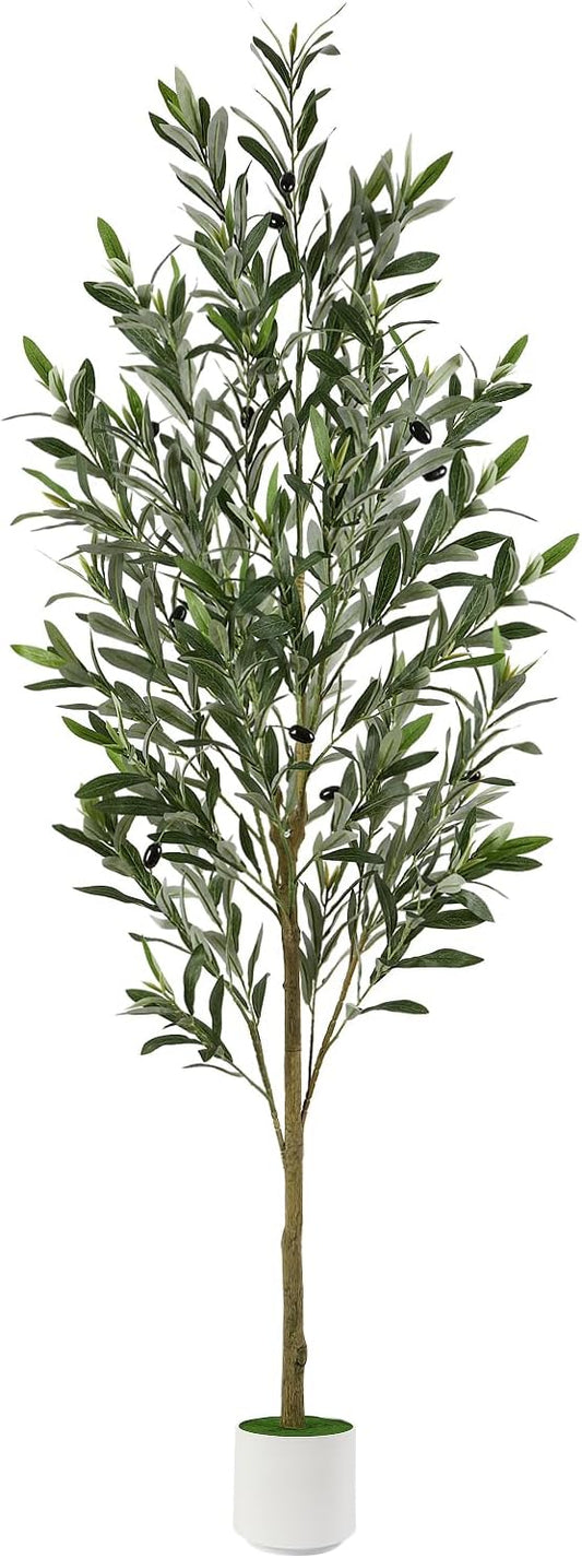 Alupssuc 5FT Artificial Olive Trees, Faux Silk Plant with Lively Artificial Trunk and Lifelike Fruits, Indoor Fake Potted Tree with White Planter for Modern Home Office Living Room Decor