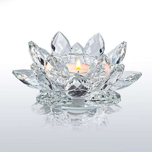 Crystal Lotus Flower Tealight Candle Holders/Glass Tea Light Candlestick Decor Decoration for Christmas Home Wedding Party… (Clean 1pc)