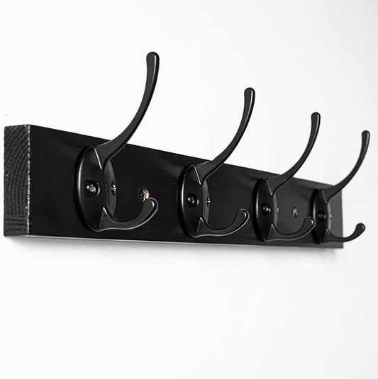 Coat Hooks Wall Mounted, Wooden Hat Rack with 4 Hooks for Entryway, Bathroom,Bedroom(Black)