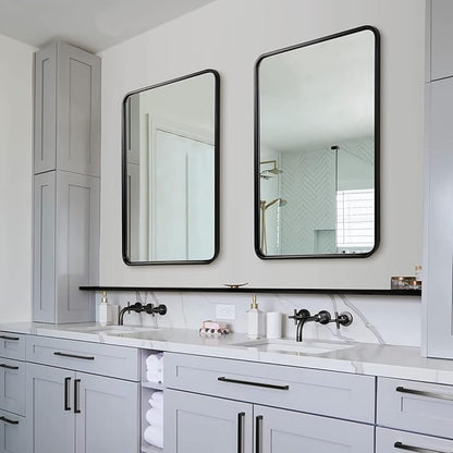ANDY STAR 24x32 INCH Black Bathroom Mirror, Black Bathroom Vanity Mirrors for Wall, Rounded Rectangle Mirror for Bathroom, Tube Metal Frame, 1’’ Deep Wall Mounted Vertical/Horizontal