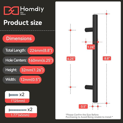 homdiy Black Cabinet Handles 30Pack 6-1/4inch Hole Center Kitchen Drawer Pulls and Knobs Stainless Steel Cabinet Hardware for Bathroom, Cupboard